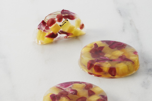 Aspic fruits, rose et eau de fleur d’oranger Agar Sosa